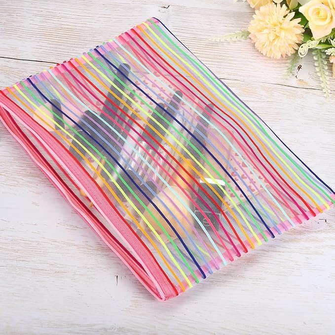 PATIKIL Mesh Cosmetic Bags, 12 Pack Nylon A4 Size Pen Pencil Case Document Toiletry Cosmetic Makeup Zipper Travel Pouch Organizer for Office, Pink