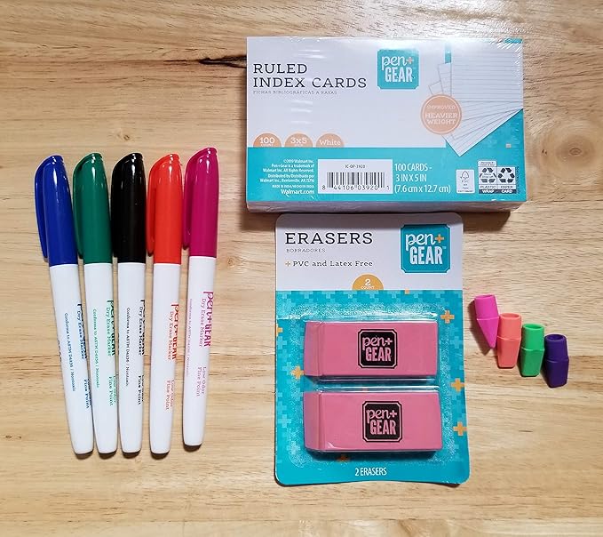Back to School Supplies Bundle with Tissue, Markers, Pencils, Sharpeners, Crayons, Erasers, Glue Sticks, Earbuds, Paper Folders, Ruler, Ruled Index Cards, Scissors and Notebooks (20 Items)