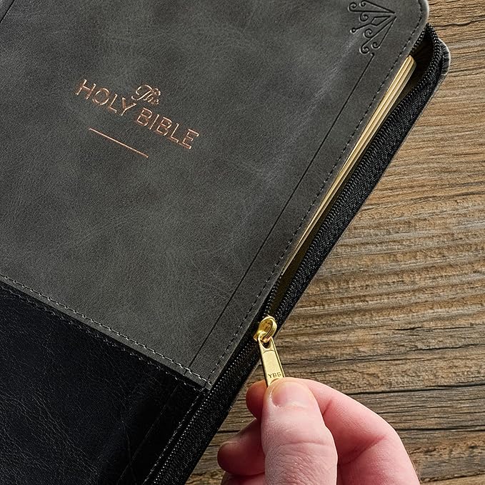 Personalized KJV Deluxe Standard Print King James Version Faux Leather Holy Bible with Thumb Index and Zippered Closure, Custom Name Includes Up to 3 Rows of Text with Red Letter Edition