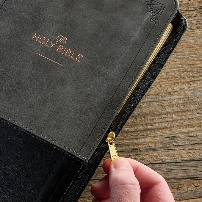 Personalized KJV Deluxe Standard Print King James Version Faux Leather Holy Bible with Thumb Index and Zippered Closure, Custom Name Includes Up to 3 Rows of Text with Red Letter Edition
