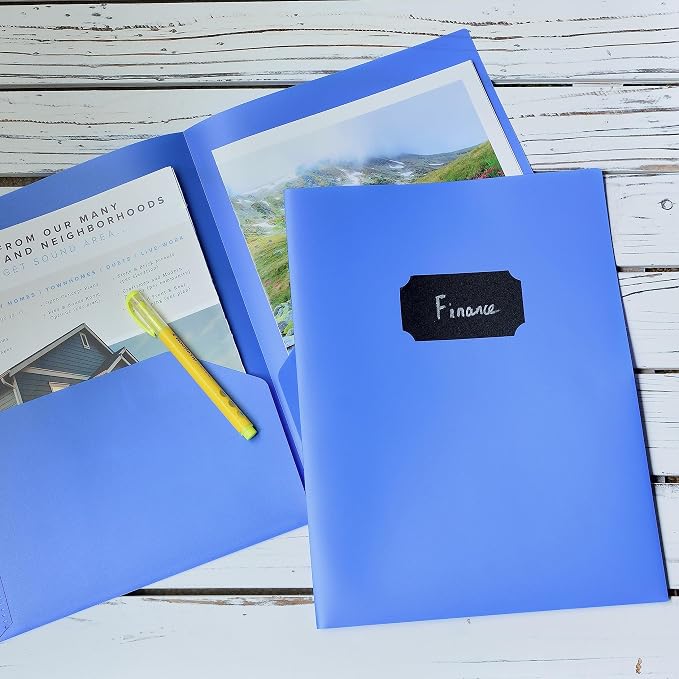 Youngever 6 Pack Heavy Duty Plastic Two Pocket Folders, Heavy Duty Plastic 2 Pocket Folder (Blue)