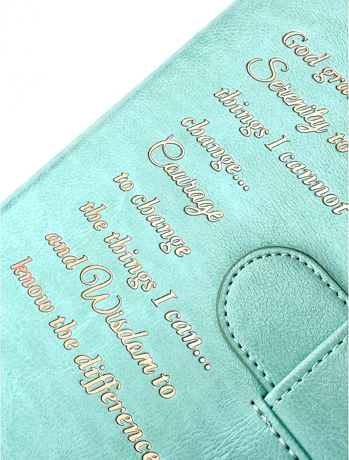 Galileo® Double AA Big Book Cover & 12 Steps & 12 Traditions | PU Leather | Coin Holder | AA Book Covers for Hardcover | AA Gift | Alcoholics Anonymous (Serenity Prayer/Pastel Mint)