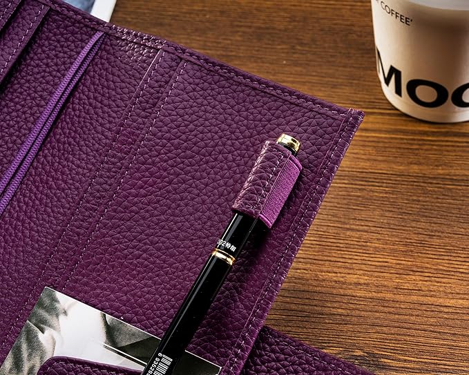 Genuine Leather Cover for Hobonichi Weeks/Weeks Mega with Pen Loop, Card Slots, Back Pocket, and Bookmarks (Purple)