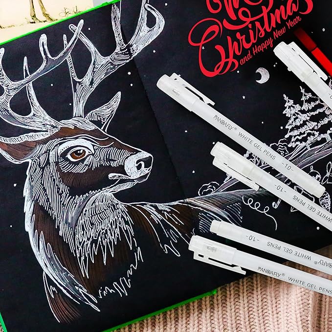 PANDAFLY White Gel Pens, 10 Pack, 1 mm Extra Fine Point Gel Ink Pen, Opaque Archival Ink Pens for Black Paper Drawing, Sketching, Card Making, White Pen for Art Highlight & Artists Drawing