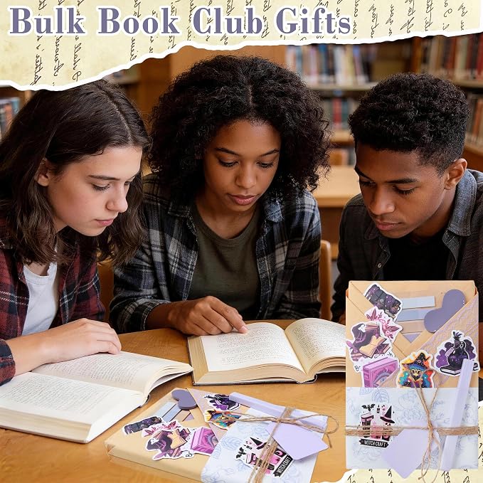 J6&H6 6 Set Blue-Themed Blind Date with a Book Gift excluding Books,Gift Set Including Lace Ribbons Patterned Paper Leather Bookmarks Stickers Blue Labels Kraft Paper for Literary Gifts (Purple)
