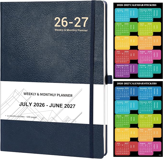 Planner 2026-2027 - Weekly and Monthly Planner, Academic Planner 2026-2027, JUL 2026 - JUN 2027, 8.5" x 11", Leather Cover 26-27 Planners with Thick Paper, Back Pocket with Notes Pages - Blue