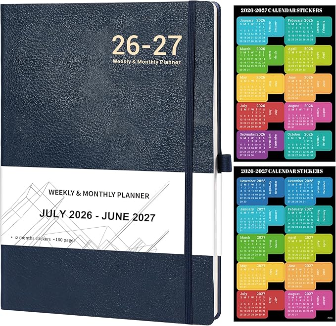 Planner 2026-2027 - Weekly and Monthly Planner, Academic Planner 2026-2027, JUL 2026 - JUN 2027, 8.5" x 11", Leather Cover 26-27 Planners with Thick Paper, Back Pocket with Notes Pages - Blue