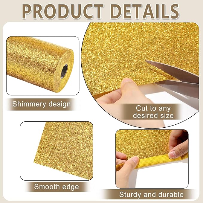 Glitter Bulletin Board Roll Gold Bulletin Board Paper Sparkle Gold Wrapping DIY Art Crafts Fade Resistant Wrinkle Resistant Poster for Classroom Office Home Backdrop Decoration 15.7" x 40 Ft