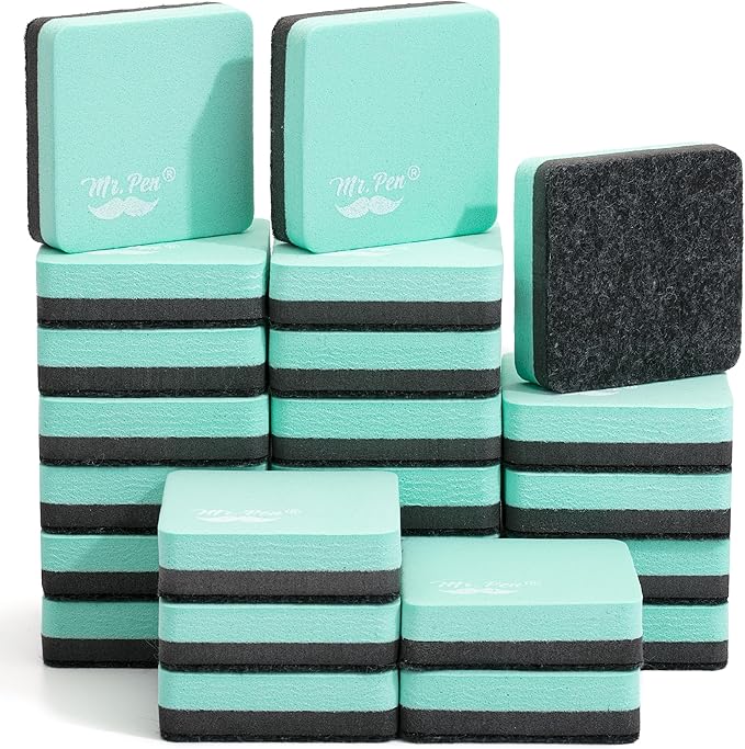 Mr. Pen- Mini Magnetic Dry Erase Erasers, 2" x 2", 24 Pack, Green, Small Magnetic Whiteboard Dry Erase Erasers Bulk for Kids, Teachers, Students and Classroom Supplies