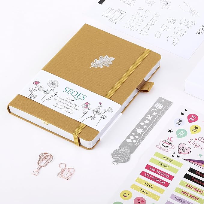 A5 Bullet Dotted Journal Notebook | 160gsm Thick Bleedproof Paper, Lay Flat Binding, 160 Numbered Pages | Hard Cover Dot Grid Notebook/Bullet Journals for Creatives & Professionals-Oak leaves
