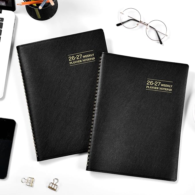 2026-2027 Planner - 11.38'' x 8.74'', Weekly & Monthly Planner Notepad, JUL. 2026 - JUN.2027, Appointment Book 2026-2027, 60 Minutes Interval, Monthly Tabs, Faux Soft Leather, Spiral Bound - Black