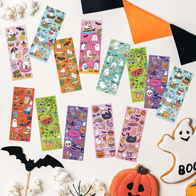 Summer Colorful Reading Bookmark - 120pcs Summer Book Marks Bulk for Book Club Lovers, Gothic Ice Cream Watermelon Spooky Halloween Ghost Double-Sided Bookmark Fantasy Merch for Bookish Gift