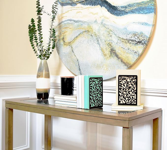 CNK Book Ends Bookends for Decorative Books Holder Bookend Shelves End Hold Heavy Duty Holders Stoppers Metal Stopper Cute Boho Bookshelf Holds Cookbook Office Home Set of 4 Bookends Pair Black