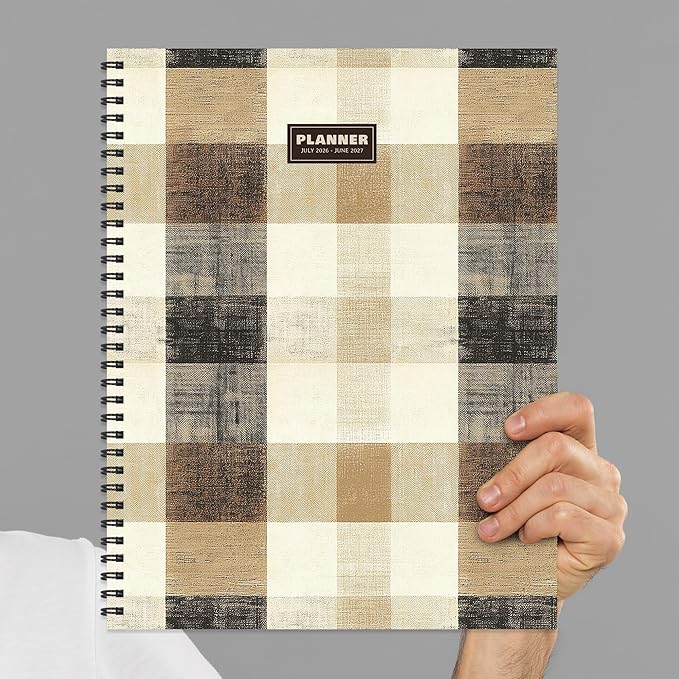 TF Publishing July 2026 - June 2027 Checkered Cowboy Large Weekly Monthly Planner - 12 Month Academic Planner 2026-2027 with Durable Cover, Thick Uncoated Paper, and Planning Stickers - 9 in x 11 in