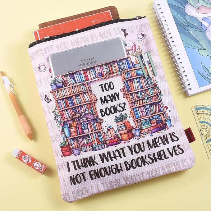 LParkin Book Lover Book Sleeve for Women, Bookworm Librarian Gift, Book Club Reading Lover Waterproof Book Cover, Funny Library Gift, Fabric Book Pouch