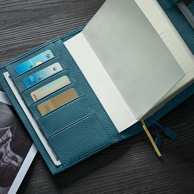A6 Genuine Leather Techo Notebook Cover Compatible with Hobonichi Original Stalogy Midori MD with 5 Card Slots Pen Loop Bookmarks Back Pocket