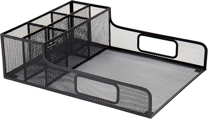 Mind Reader Desktop Organizer, File Storage, Accessory Storage, Workspace, Office, Metal Mesh, 11.5" L x 14.75" W x 5.5" H, Black