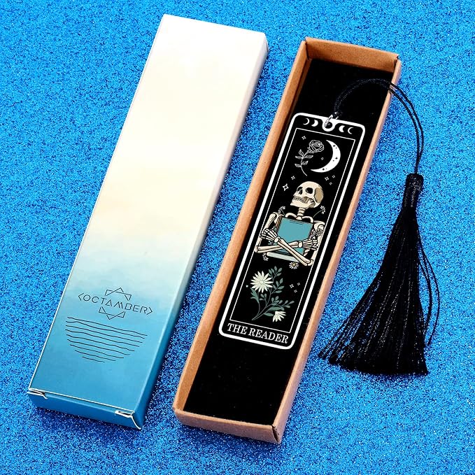 Halloween Spooky Bookmarks Gifts for Women Boo Basket Stuffers for Women Halloween Gifts for Adults Funny Skeleton Tarot Bookmark Funny Horror Book Marks for Reading Women Hallowee n Boo Basket Items