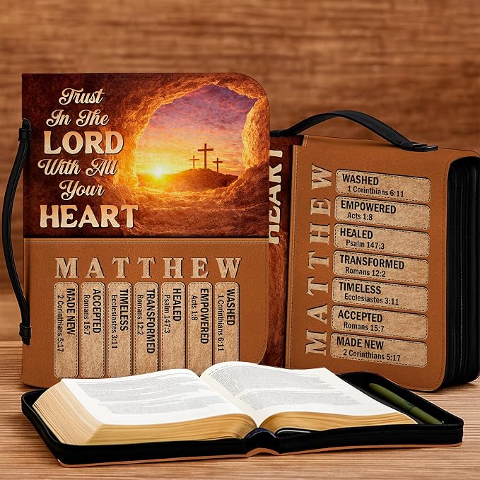 Personalized Man of God Bible Cover, God Says I Am Bible Case PU Leather, Bible Holder Handle Zipper, Faith Scripture with Name Case Bag, Religious Gifts for Church Christians Women Men (04)