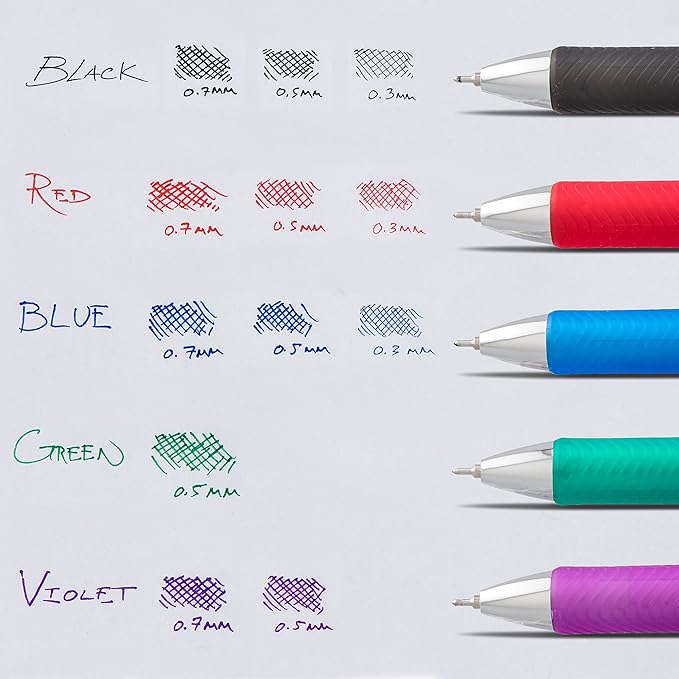 Pentel EnerGel RTX Retractable Liquid Gel Pen, (0.3mm) Needle Tip, Extra Fine Line, Assorted Ink, 3-Pk (BLN73BP3M)