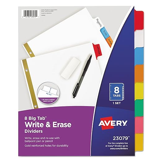 Avery Write & Erase Big Tab Paper Dividers AVE23078 8/pk