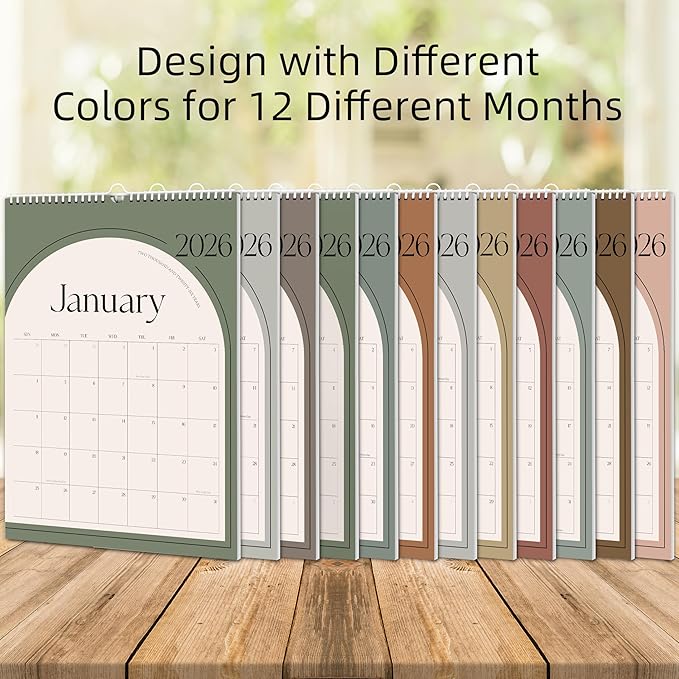 Aesthetic Wall Calendar 2026, 18 Monthly Vertical Calendar January 2026 to June 2027, 15" x 10" Modern Wall Hanging Calendar for School, Home, Office for Monthly Organizing & Planning (Green Vertical)