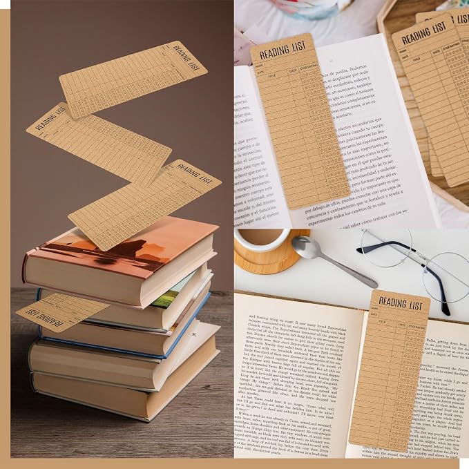110 PCS Reading List Bookmarks, Kraft Book Tracker and Reading Log Bulk Bookmarks for Book Lovers, Students, Teachers, Graduation Gifts, Back-to-School Supplies (3” x 7.9”)
