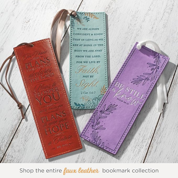 Christian Art Gifts Premium Vegan Leather Scripture Bookmark for Men: I Know The Plans - Jeremiah 29:11 Inspirational Bible Verse, Heat-Debossed, Faith-Based Reading Accessory, Brown with Cord Tassel
