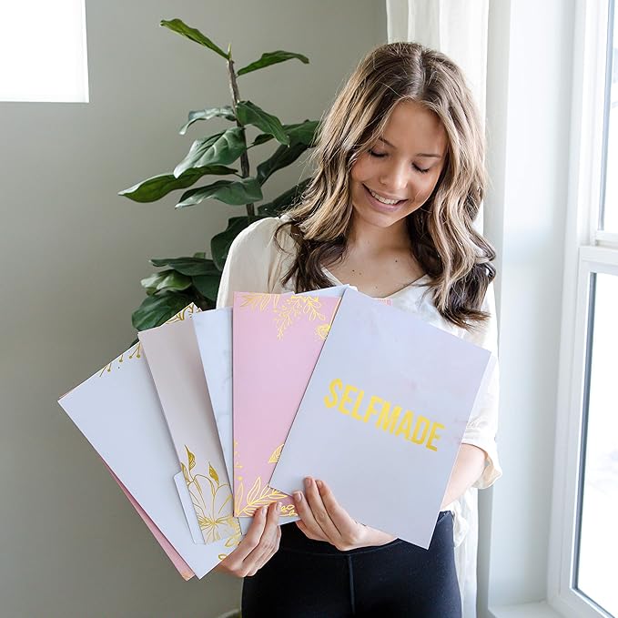 Decorative File Folders Letter Size - Pack of 16 Gold Chic Colored Manilla Folders with Pockets for Hanging Filing Folders - File Organizer Folder Set fits Letter Hanging Files
