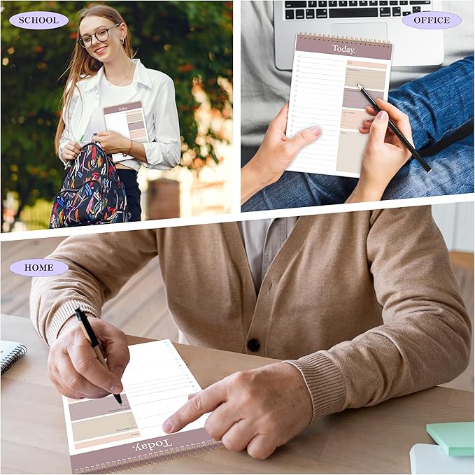 KMQOY To Do List Notepad - 2 Pack Daily Planner Pad Undated 52 Sheets Spiral Today Planner Note Pad Premium Thick Paper 6.5" x 9.8" For Work and Personal Organized - brown