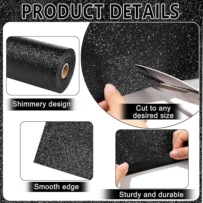 Glitter Bulletin Board Roll Black Bulletin Board Paper Sparkle Black Wrapping DIY Art Crafts Fade Resistant Wrinkle Resistant Poster for Classroom Office Home Backdrop Decoration 15.7" x 12 Ft
