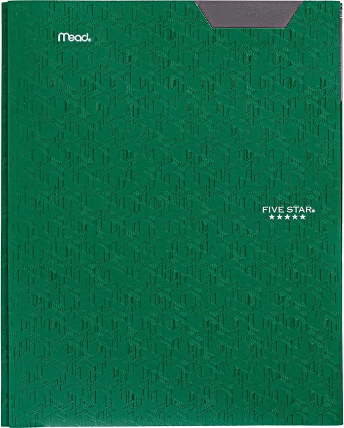 Five Star 2-Pocket Folder, Plastic Folder with Stay-Put Tabs and Prong Fasteners, Holds 8-1/2" x 11" Paper, Forest Green (72111)