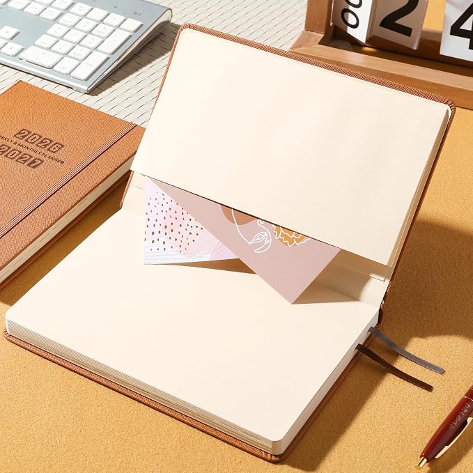 2026-2027 Planner - Academic Planner 2026-2027 Weekly & Monthly, July 2026 - June 2027, 5.75" x 8.25", Saffiano Leather with Thick Paper, Back Pocket with Notes Pages - Brown