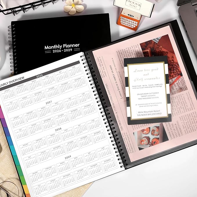 2026-2029 Monthly Planner/Calendar - 3 Year Planner 2026-2029, JULY 2026 - JUNE 2029, 36-Months Monthly Planner, 9" x 11", 3 Year Calendar Planners with Colorful Tabs, Pocket, Inner Pocket - Black