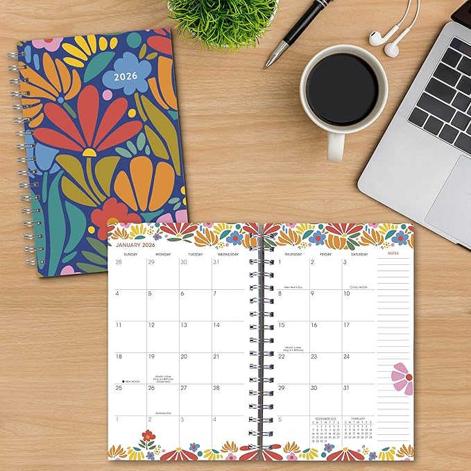 Folksy Florals 2026 Weekly & Monthly Planner, 12-Month Engagement Calendar with Hand-Drawn Folk Art Floral Design and Boho Botanical Patterns, 2026, 6" × 9"