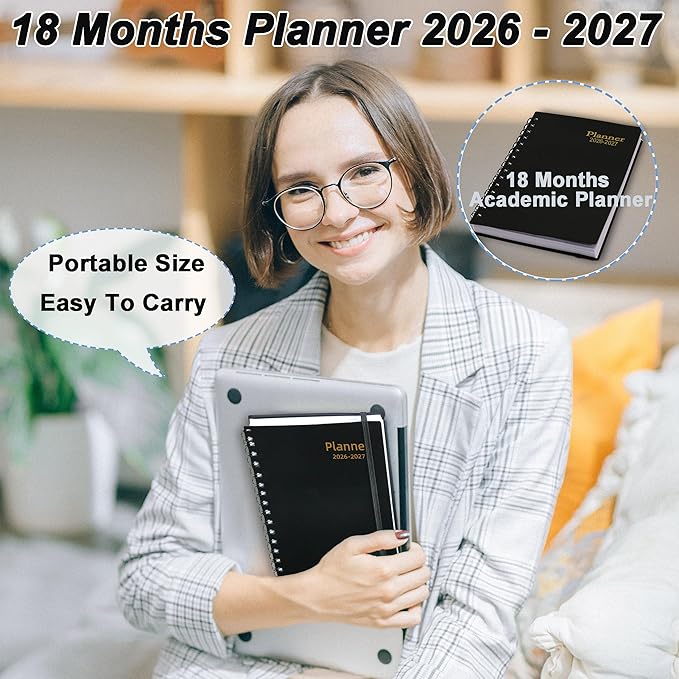 Daily Planner 2026-2027, 2026 Planner Weekly & Monthly, from Jan 2026-Jun 2027, 18 Month Calendar 2026 Planner with Tabs, A5 Size, Black
