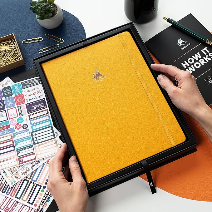 Clever Fox Hourly Planner PRO Premium – Undated Schedule Planner with Daily Time Slots – Personal Organizer Notebook for Time Management – Weekly & Monthly Life Journal, A4 Size (Amber Yellow)