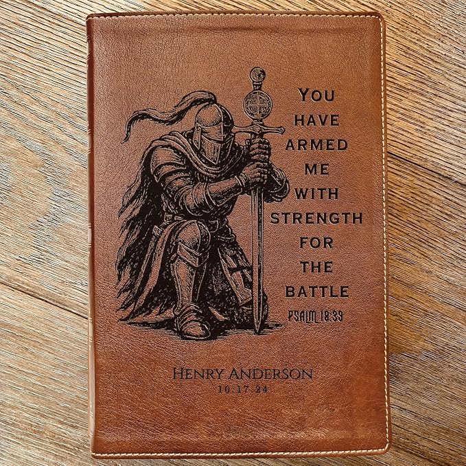 Personalized Bible for Men, NKJV Wide-Margin Bible, Custom Bible Engraved Name, Knight Warrior Design, Christian Gift, Bible Gifts for Him