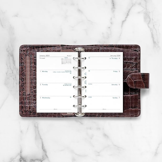 Filofax Calendar Diary Refill, Pocket Size, Week-to-View, White Paper, Unruled, English, 2024 (C68221-24)