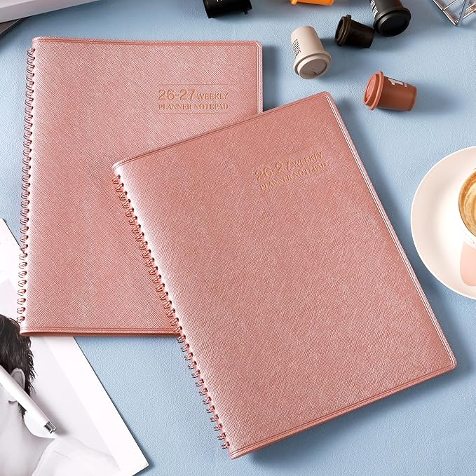 Planner 2026-2027 - 11.38'' x 8.74'', Weekly & Monthly Planner Notepad 2026-2027, JUL. 2026 - JUN. 2027, Appointment Book, 60 Minutes Interval, Monthly Tabs, Faux Soft Leather, Spiral Bound - Rose Golden