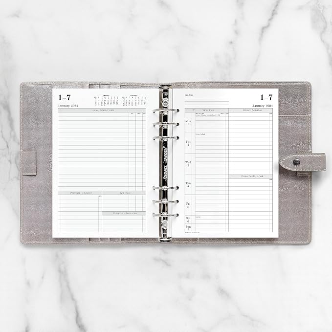 Filofax Calendar Diary Refill, A5 Size, Week-to-View with Appointments, Time Management, White Paper, Ruled, English, 2024 (CTM7051-24)