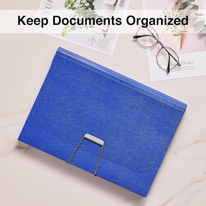 Staples Reinforced Accordion File, 13‑Pocket Expanding Organizer, Letter Size, Durable Poly Construction, Blue