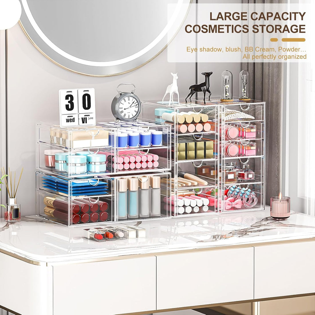 The Ultimate Space-Saver: Master Your Vanity and Workspace with the 16-Drawer Clear Organizer Set