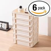 Large Desktop Organizer, Stackable Storage Box for Desk & Office Supplies Made from Durable, PP Plastic10.63''*7.4''*2.95''(Beige, 6Medium)