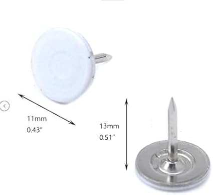 100Pcs White Thumb Tacks Flat Decorative Pin Push Pins Home/Office for Bulletin Board,Notice Board/Map Nails,Small in Size,Tape, Adhesives and Fasteners（Rounded 11mm/0.43" Nailhead L13mm/0.51"）