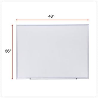 Universal Deluxe Melamine Dry Erase Board, 48 x 36, Melamine White Surface, Silver Aluminum Frame