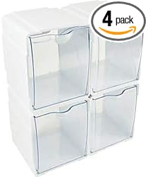 Deflecto Tilt Bin Interlocking Storage Organizer - 2.2" Height x 5.3" Width x 4.7" Depth - Desktop, Wall Mountable - White - 4 / Box