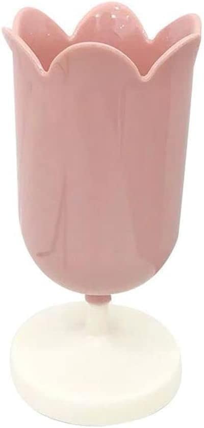 Tulip-Shaped Desk Organizer - Multifunctional Pen Cup with Cable Management for Office and School (Pink)