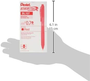EnerGel Pentel X Retractable Liquid Gel Pen (0.7mm) Metal Tip, Red Ink, Box of 12 (BL107-B)