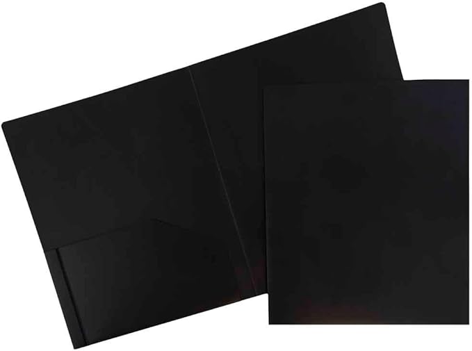 JAM PAPER Heavy Duty Plastic 2 Pocket Extra Tough School Folders - Black - 24/Pack